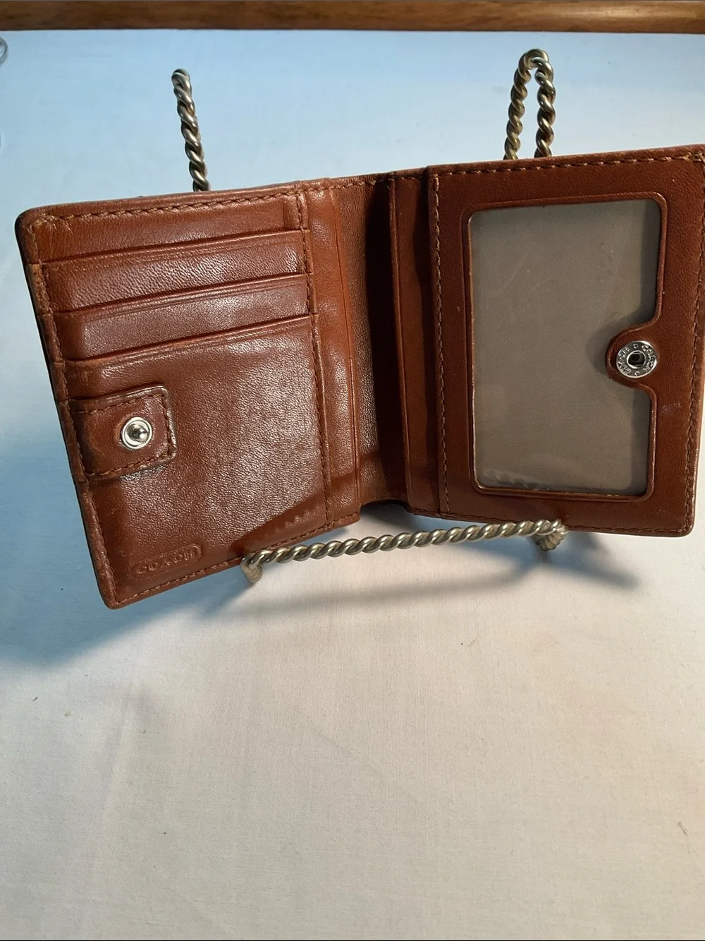 Coach Brown Signature Canvas Card Holder with Leather Trim
